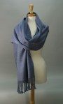 Photo of blue merino wool and tussah silk shawl, handspun and handwoven by Joanne Littler, Pine Ledge Fiber Studio