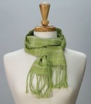 photo of hand dyed, handspun handwoven cotton scarf, green and natural