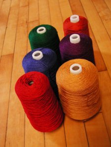 Rainbow_Color_Yarns cones of weaving yarns - rainbow colors