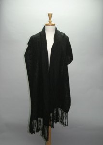 Black_Cotton & Rayon Shawl_ Photo of cotton and rayon shawl, handwoven by Joanne littlershawl