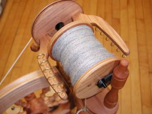 Gray-Alpaca-Silk-on-Jumbo-Bobbin photo of 2-ply yarn, gray alpaca/silk blend, on "jumbo" bobbin