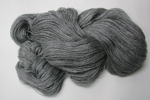 Skein of Handspun Yarn for Weaving, Gray Alpaca/silk blend photo of a skein of weaving yarn, handspun from gray alpaca and silk blend fibers