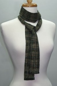 Narrow Scarf, Handwoven Cotton & Rayon,with handstitched hems by Joanne Littler Photo of narrow handwoven scarf, with handstitched hems.