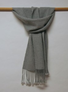 photo of silver-gray, Alpaca and Silk scarf, handspun and handwoven by Joanne Littler, Pine Ledge Fiber Studio, Fairfax, VT